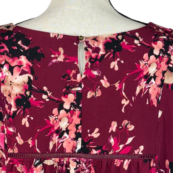 Dressbarn Large Babydoll Top Floral Stretch Long Bell Sleeves Keyhole Round Neck - Picture 7 of 10